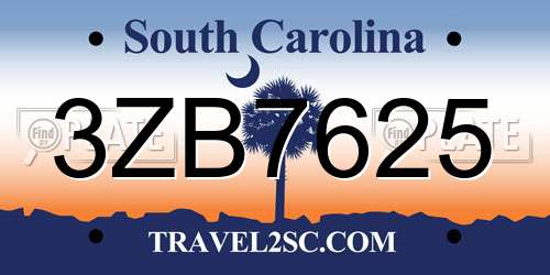 3ZB7625 South Carolina License Plate