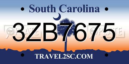 3ZB7675 South Carolina License Plate