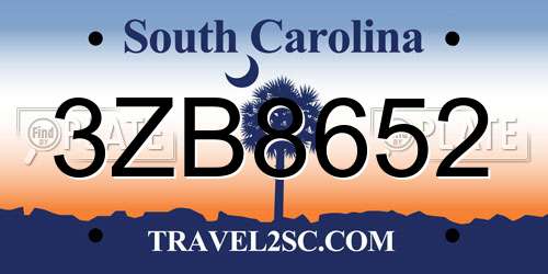 3ZB8652 South Carolina License Plate