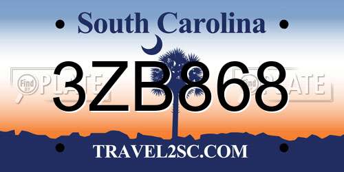 3ZB868 South Carolina License Plate