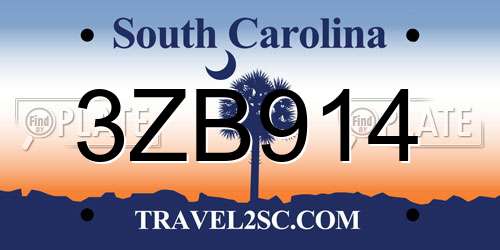 3ZB914 South Carolina License Plate