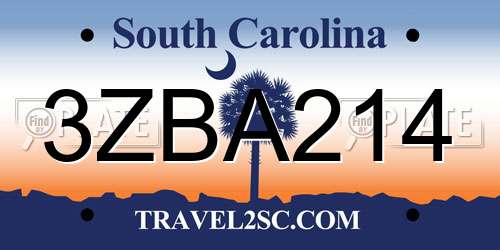 3ZBA214 South Carolina License Plate