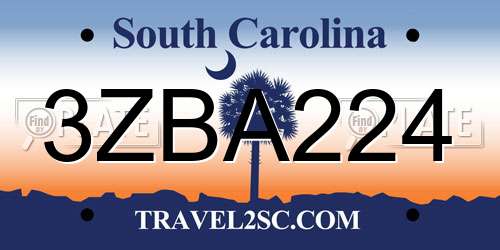 3ZBA224 South Carolina License Plate