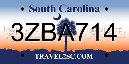 3ZBA714 South Carolina License Plate