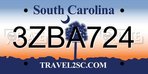 3ZBA724 South Carolina License Plate