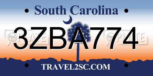 3ZBA774 South Carolina License Plate