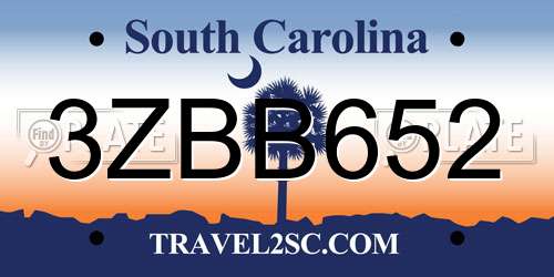 3ZBB652 South Carolina License Plate