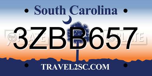 3ZBB657 South Carolina License Plate