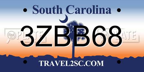 3ZBB68 South Carolina License Plate