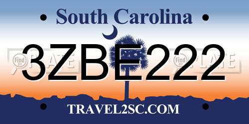 3ZBE222 South Carolina License Plate