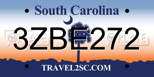 3ZBE272 South Carolina License Plate