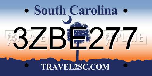 3ZBE277 South Carolina License Plate