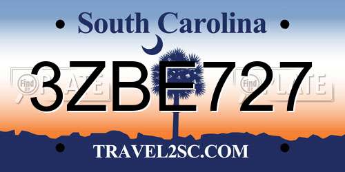 3ZBE727 South Carolina License Plate