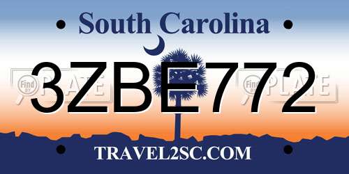 3ZBE772 South Carolina License Plate