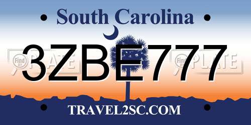 3ZBE777 South Carolina License Plate