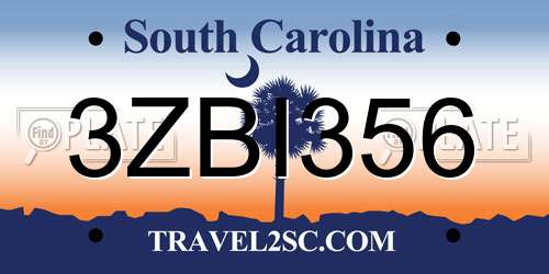 3ZBI356 South Carolina License Plate
