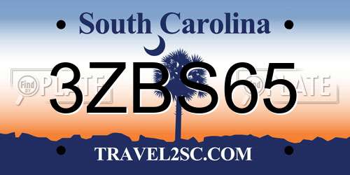 3ZBS65 South Carolina License Plate