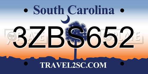 3ZBS652 South Carolina License Plate