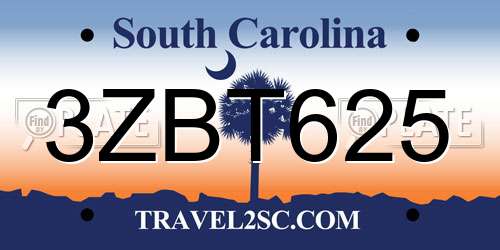 3ZBT625 South Carolina License Plate