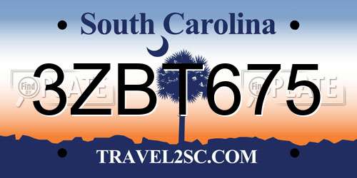 3ZBT675 South Carolina License Plate