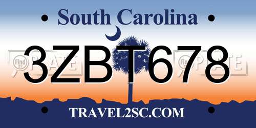 3ZBT678 South Carolina License Plate