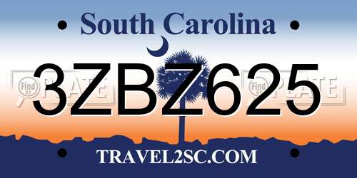 3ZBZ625 South Carolina License Plate