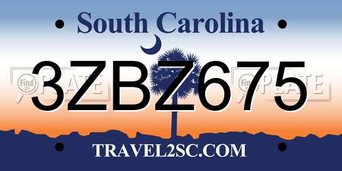 3ZBZ675 South Carolina License Plate