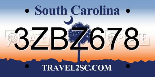 3ZBZ678 South Carolina License Plate