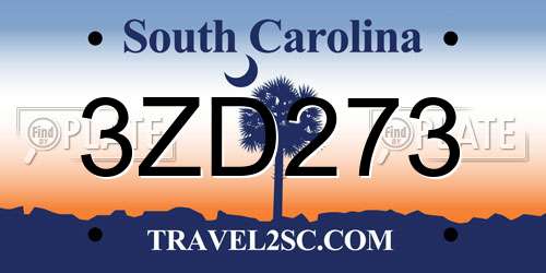 3ZD273 South Carolina License Plate