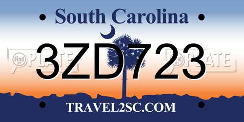 3ZD723 South Carolina License Plate