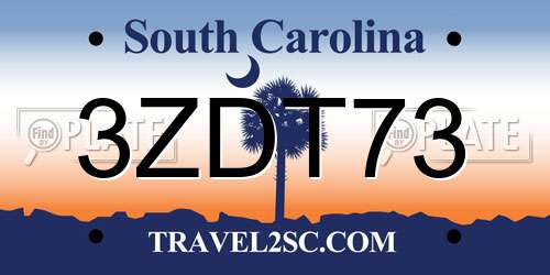 3ZDT73 South Carolina License Plate