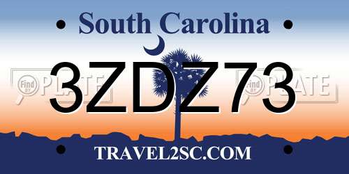 3ZDZ73 South Carolina License Plate