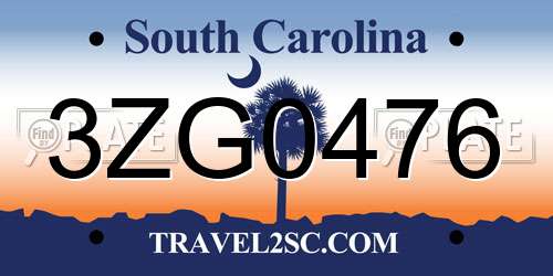 3ZG0476 South Carolina License Plate