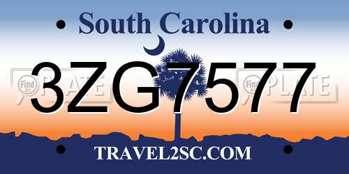 3ZG7577 South Carolina License Plate
