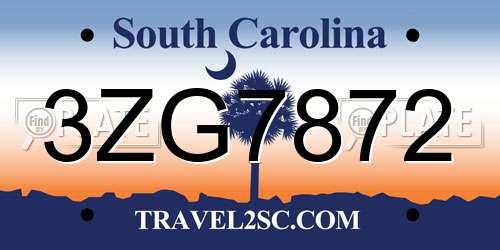 3ZG7872 South Carolina License Plate