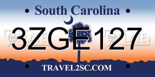 3ZGE127 South Carolina License Plate