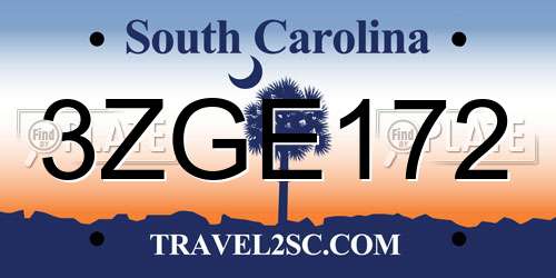 3ZGE172 South Carolina License Plate