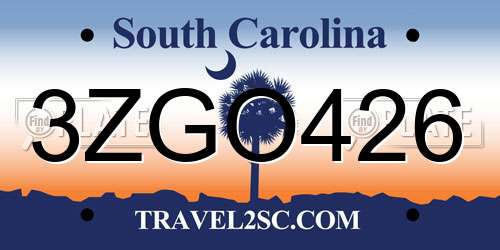 3ZGO426 South Carolina License Plate