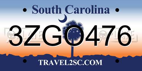 3ZGO476 South Carolina License Plate