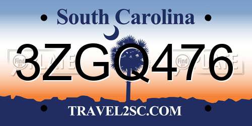 3ZGQ476 South Carolina License Plate