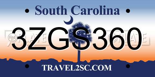 3ZGS360 South Carolina License Plate