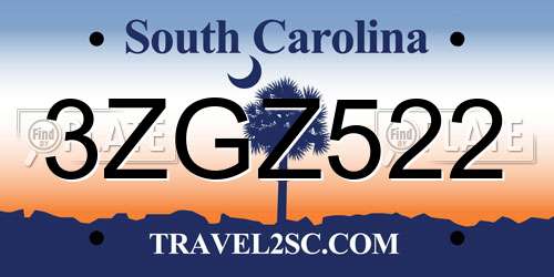 3ZGZ522 South Carolina License Plate
