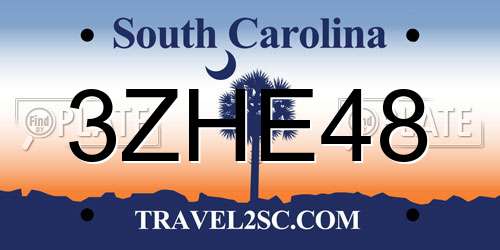 3ZHE48 South Carolina License Plate