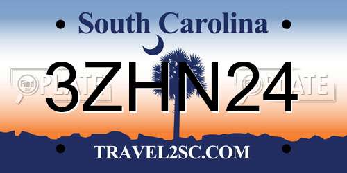 3ZHN24 South Carolina License Plate