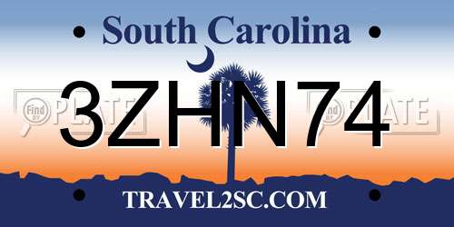 3ZHN74 South Carolina License Plate
