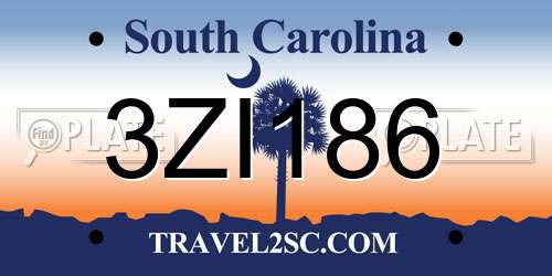 3ZI186 South Carolina License Plate