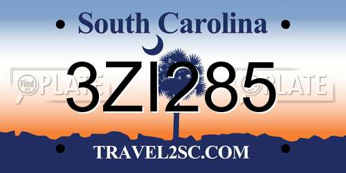3ZI285 South Carolina License Plate