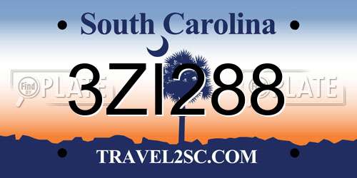 3ZI288 South Carolina License Plate