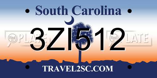 3ZI512 South Carolina License Plate