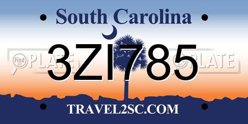3ZI785 South Carolina License Plate
